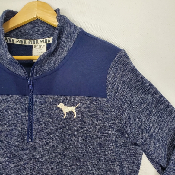 PINK Victoria's Secret Pull Over Heather Navy Blue Sweatshirt Size Medium - Picture 3 of 11